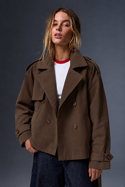 Helen Goods Yeni Sezon Kadın Midi Boy Beli Kuşaklı Oversize Trençkot