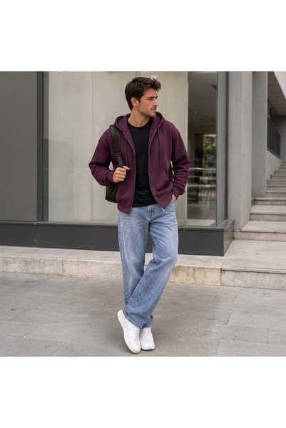 Bysenby Bysen Bordo Vento Sweatshirt with Hood and Pockets, Soft Thick Texture, Cotton Inside