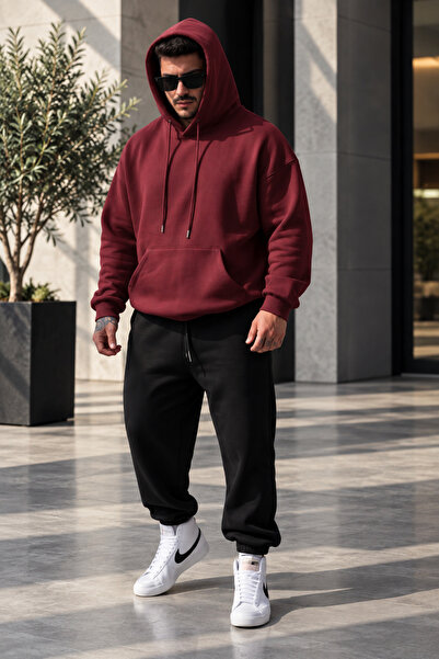 Shine Stone Men's Oversize Hooded Sweatshirt Jogger Sweatpants Set