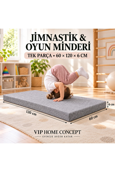 Vip Home Concept Market Ürünleri Jimnastik ve Oyun Minderi 60x120x6 cm Tek Parça Sünger Minder Kreş Minderi-GRİ