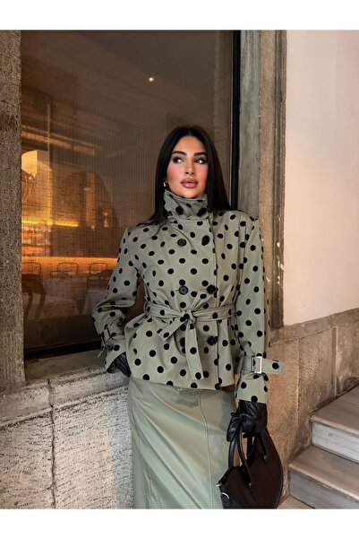 1Moda1Tarz Imported Trench Coat Torino Fabric Polka Dot Pattern Belt Included...