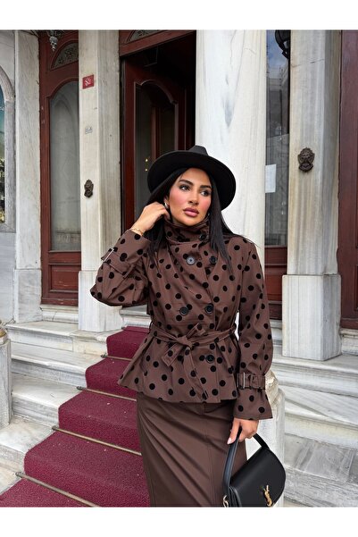1Moda1Tarz Imported Trench Coat Torino Fabric Polka Dot Pattern Belt Included...