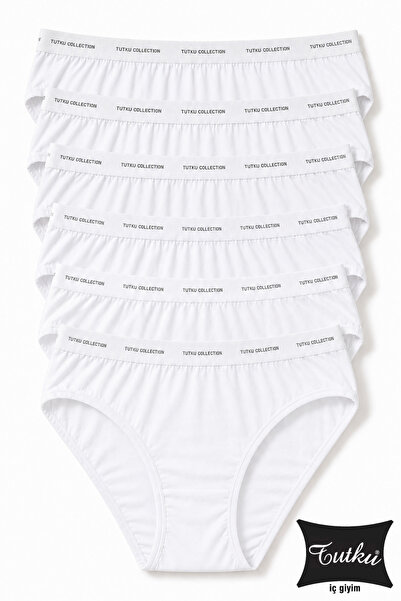 Kadın 6’lı Beyaz Pamuklu Likralı Bikini Külot 0599