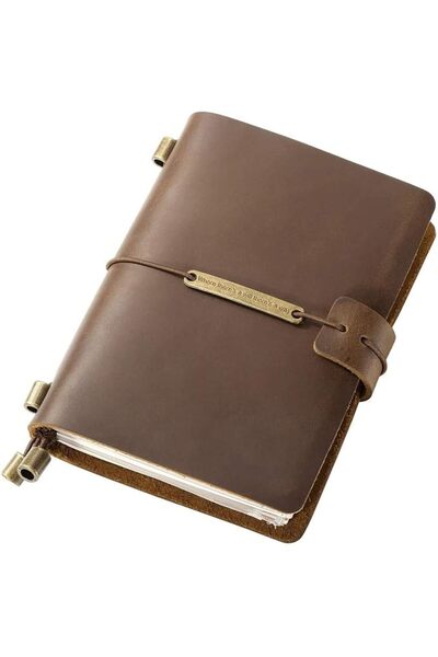 Delfino Silver DELFINO Leather Cover Refillable Travellers Journal, Journal N...