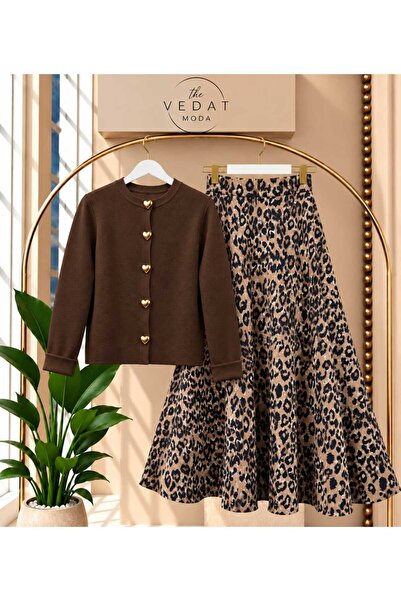 MODA VEDAT Cardigan tricotat cu nasturi în formă de inimă pentru femei - Set ...