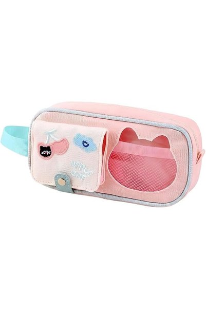 KASTWAVE Aesthetic Mesh Pencil Case, Cat Embroidery Design, Cute Pink Station...