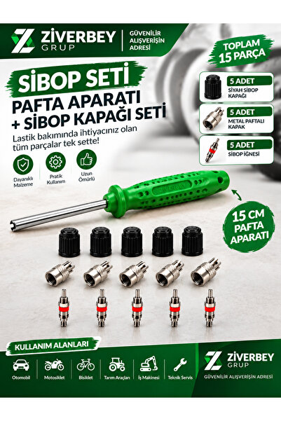 ZİVERBEY Grup 15 Parça Yeşil Sibop Sökme Tamir Seti Pafta Aparatı Sibop Kapağ...