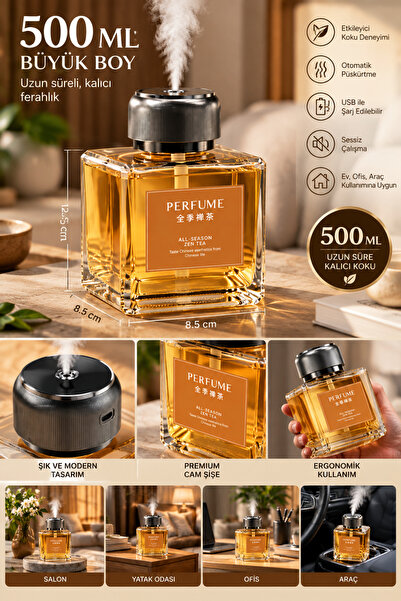 Deseja 500 ML Lüks Şarj Edilebilir Ultrasonik Koku Spreyi Hava Nemlendirici Difüzör Zen Tea Aromalı