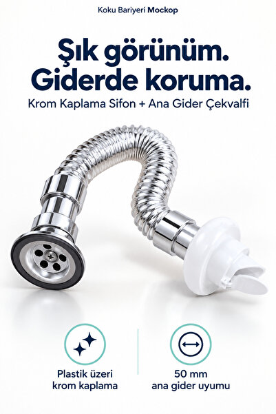MOCKOP Koku Bariyeri ChromeGuard Krom Kaplama Lavabo Sifonu ve 50 mm Koku Önl...