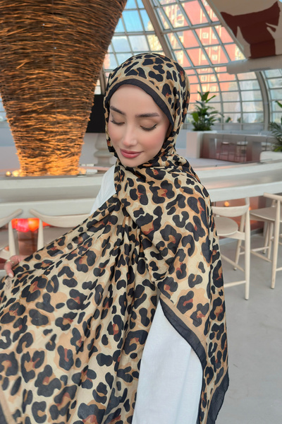CUOCA LOUNGE Leopar Desen Pamuk Crash Camel Şal
