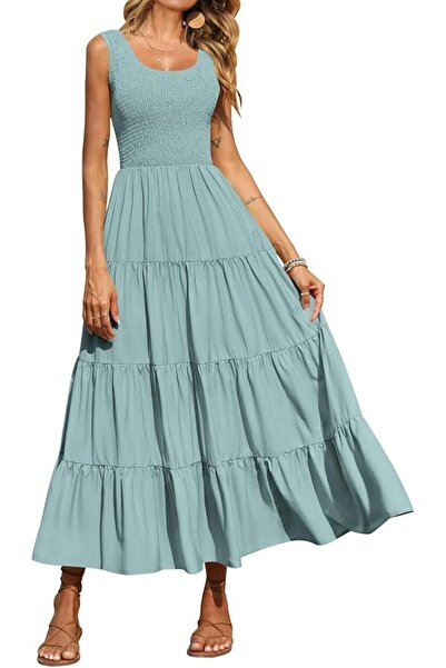 PRETTYGARDEN Women's Casual Loose Plain Maxi Sundress Smocked Tank Dress Slee...