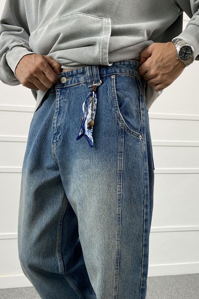 Alışveriş Sokağı Şerit Detaylı Bol Kalıp Baggy Jean | STK2114-Jean