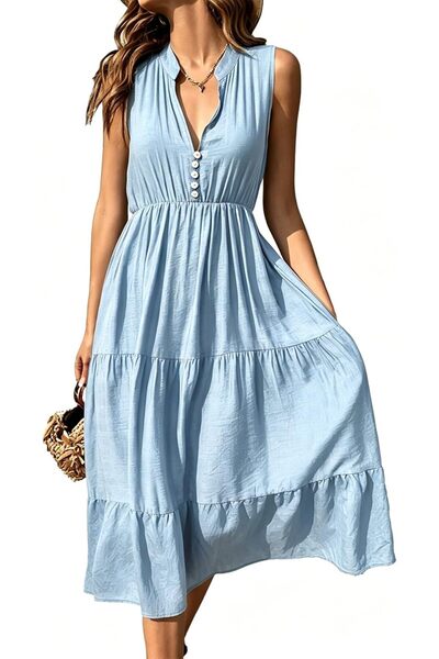 GENERAL BROVAVE Womens 2024 Summer Sleeveless Shirt Dress Collar Striped V Ne...