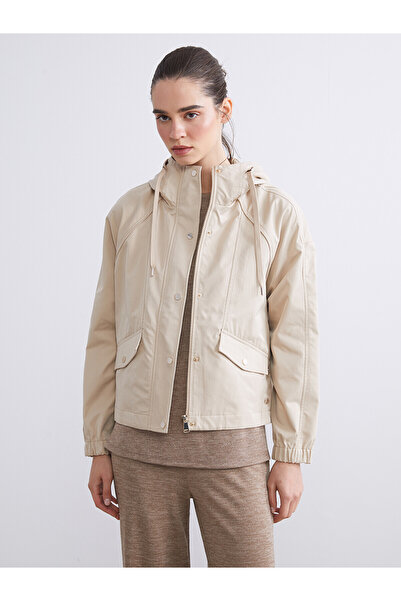 LC Waikiki Alita City Lcw Vision Beige Hooded Oversize Women's Raincoat with ...