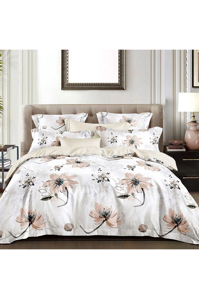 decorami Double bed linen, Finet, 6 pieces, Beige, flowers