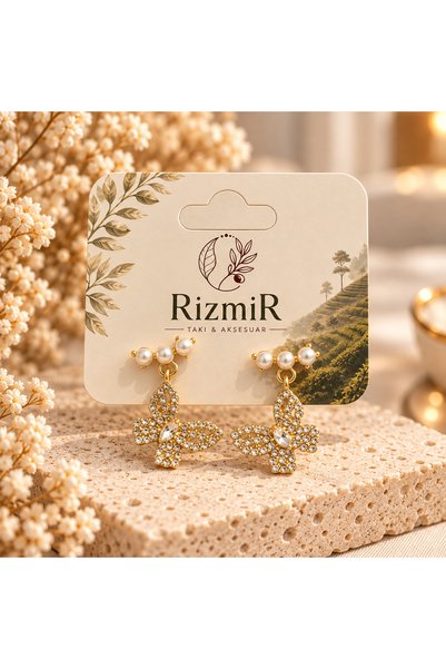 rizmir أقراط على شكل فراشة مزينة باللؤلؤ