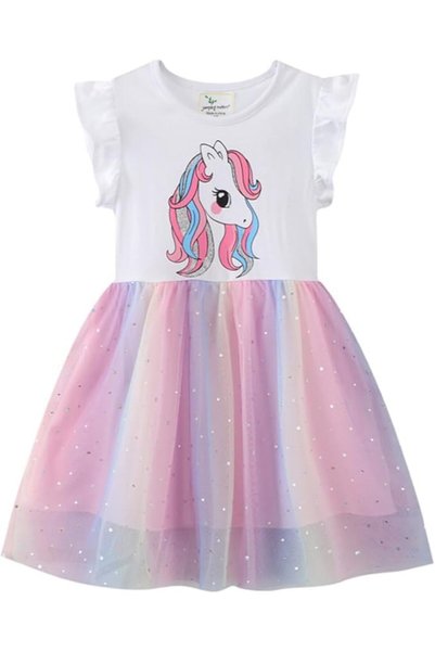 GENERAL Girls Dress Blue Toddler Kids Cotton Clothes Unicorn Rompers for Holi...