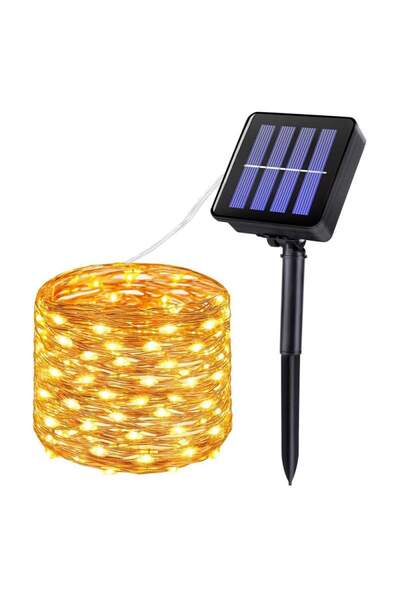 SIKS Линейни коледни лампички, 30 м, 300 LED диода, соларно зареждане, меден ...