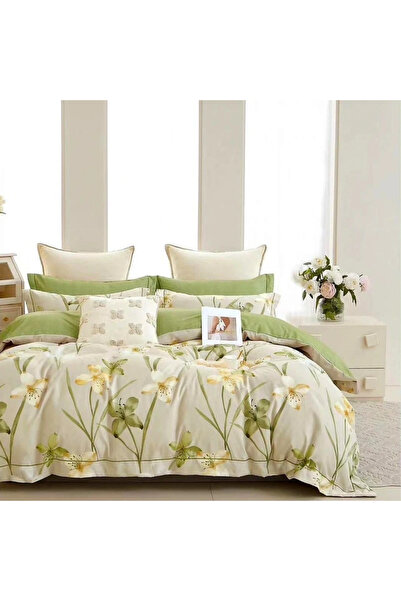 CumparaMisim Lenjerie pat dublu, Finet, 6 piese, Verde, flori