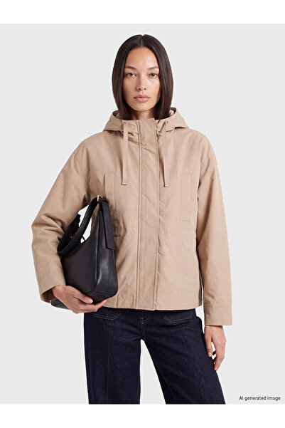 LC Waikiki Two Mt Shop Quality Lcw Everyday Beige Hooded Oversize Women's Rai...