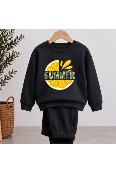 playwear سترة رياضية مطبوعة باللون الليموني للصيف للبنات والأولاد برقبة دائرية