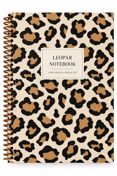 KROP 17x24 Spiralli Leopar Desen Sert Kapak Defter - KAHVE KREM (Kareli - 100...
