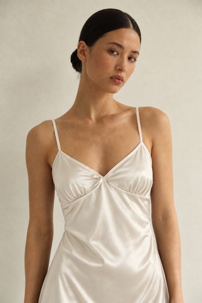 lousa Women's Silky Satin Strapless Mini Nightgown with Gathered Bust