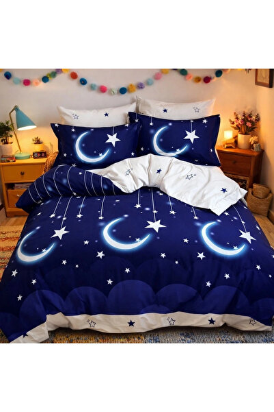 decorami Double bed linen, Finet, 6 pieces, Navy blue, stars