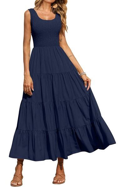 PRETTYGARDEN Women's Casual Loose Plain Maxi Sundress Smocked Tank Dress Slee...