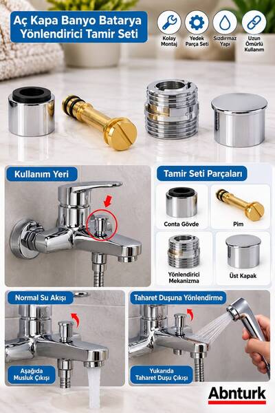 abnturk Aç Kapa Banyo Bataryası Yönlendirici Tamir Takımı Duş ve Musluk Su Ak...