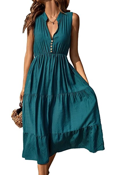 GENERAL BROVAVE Womens 2024 Summer Sleeveless Shirt Dress Collar Striped V Ne...