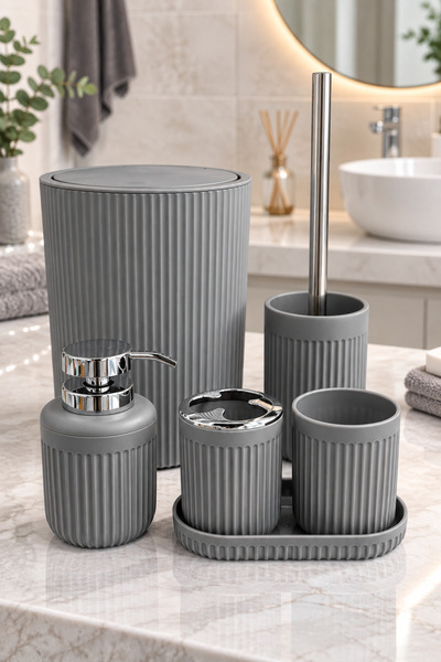 NOKKA Set de accesorii pentru baie Melo, 6 piese, cu dungi - Gri