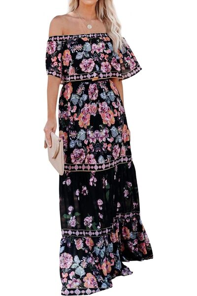 GENERAL Xplanet Mexican Dress for Women Off Shoulder Floral Print Maxi Dress ...