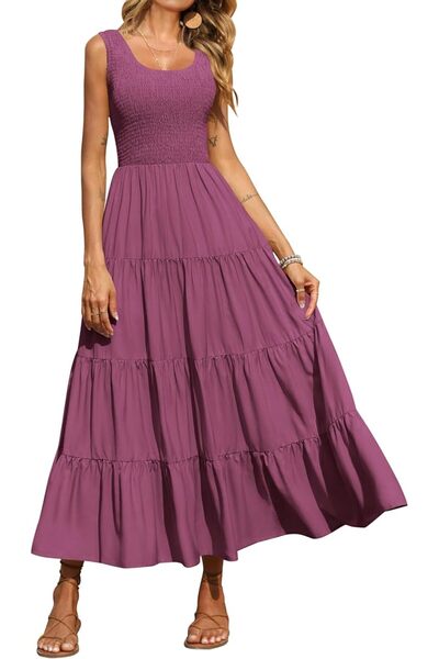 PRETTYGARDEN Women's Casual Loose Plain Maxi Sundress Smocked Tank Dress Slee...