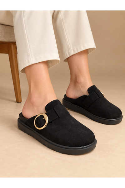 Trendline Women's Suede Buckle-Front Closed-Toe Slippers