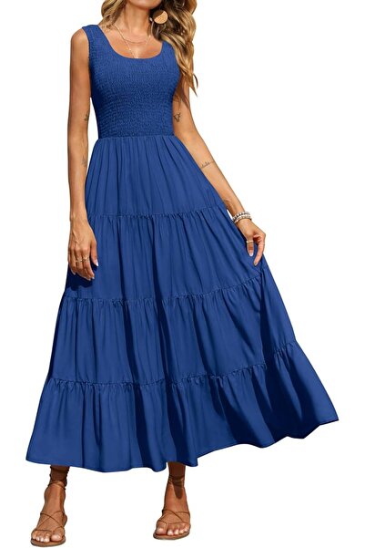 PRETTYGARDEN Women's Casual Loose Plain Maxi Sundress Smocked Tank Dress Slee...