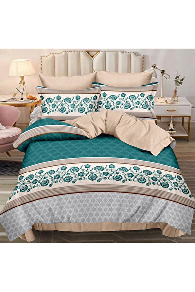 decorami Double bed linen with Stretchy, Finet, 6 pieces, Turquoise, floral