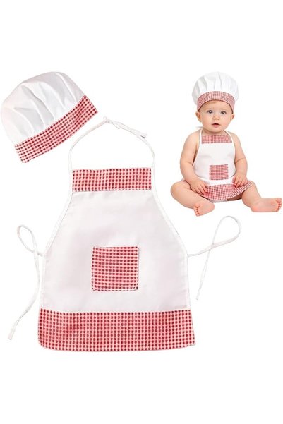 TERRIFI 2 Pack Boys Chef Hat Apron Photography Props With Decor Hair Clips, C...