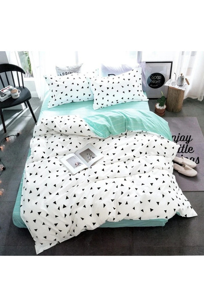 decorami Double bed linen, satin Cotton , classic sheet, 4 pieces, White