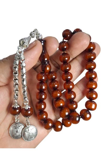 Cekke Tesbih Original Squeeze Amber 11 mm Burnt Antique Prayer Beads Suitable for Daily Use