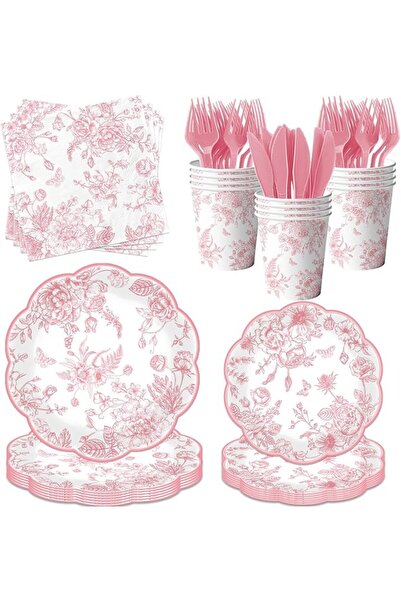 GENERAL Mikacoz Pink Floral Design Paper Plates,144 Pcs of Scalloped Paper Pl...