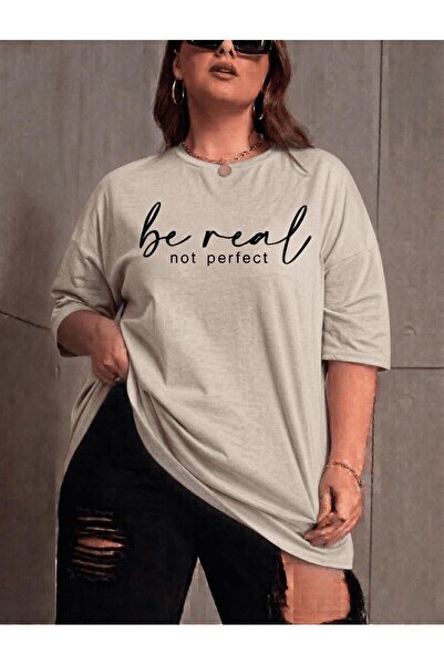 Oksit Be Real Γυναικείο T-Shirt με στάμπα, μεγάλο μέγεθος, βαμβακερό, με λαιμ...
