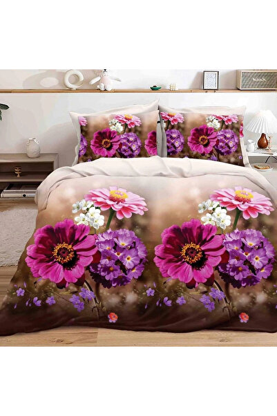 decorami Double bed linen, classic sheet, 3D print, Purple, flowers