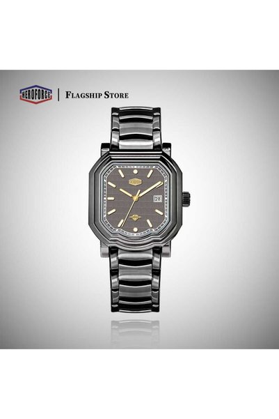 HeroForce Men Watch with Date in Rectangle Black Case with Grey Dial & Stainl...