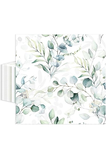 Yelajoy 60 Pcs Greenery Eucalyptus Paper Napkins, 6.5x6.5 Inches Foldable Dur...