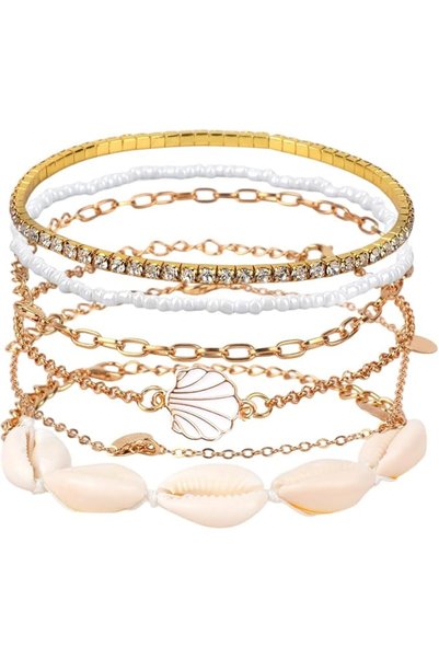 SYOSI Bead Ankle Bracelets Set for Women, Adjustable Boho Gold Beach Anklets ...