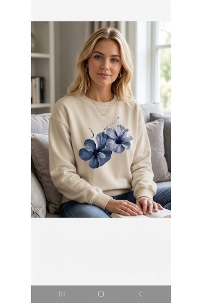 VALORWEAR سويت شيرت نسائي مطبوع عليه زهور زرقاء