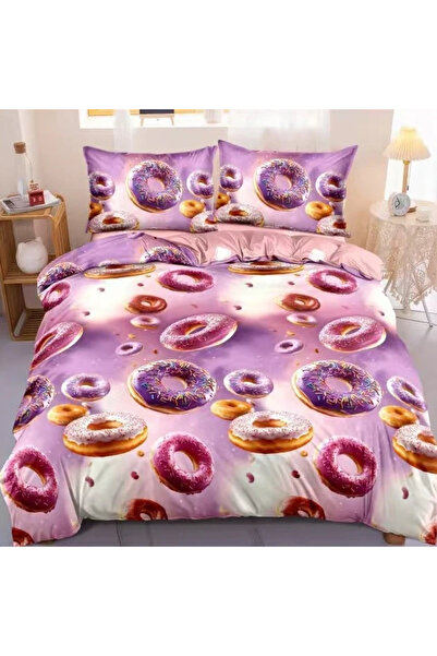 decorami Double bed linen, satin Cotton , classic sheet, 4 pieces, Purple, do...