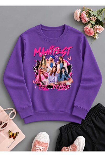 NOFLEN Kız Çocuk Oversize Kalıp Kids Toz Pembe Manifest Tasarım 2-12 Yaş Pamu...