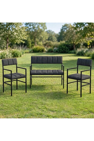 Mutfak Balkon Bahçe Cafe Metal Kanepe Koltuk Takımı 3 Parça 2 Tekli + Bench Bahçe Mobilyası (TASARIM TESCİLLİDİR)